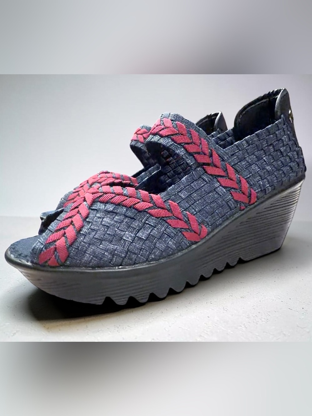 Bernie Mev Halle EU38 Woven Comfort Wedge Sandals Denim Blue Red Braided - Picture 7 of 12